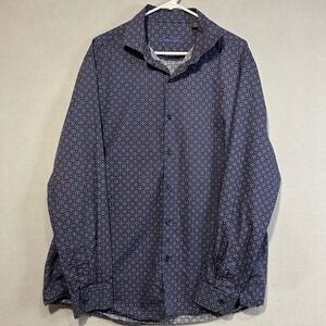 Tasso Elba Mens XXL 18/18.5 Geometric Long Sleeve Button Down Shirt‎ Cotton